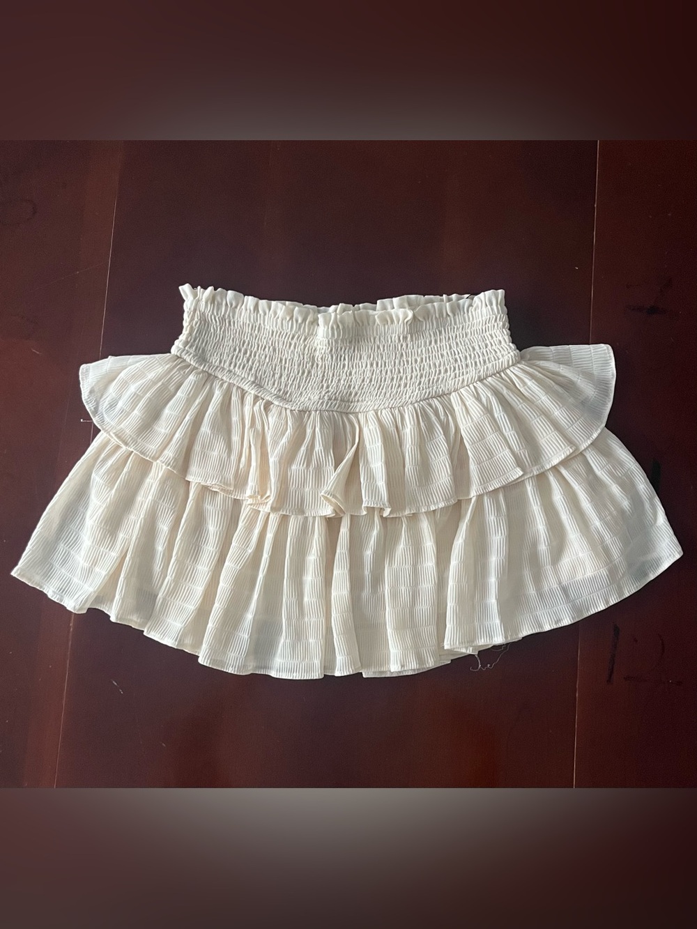 Forever 21 Cream Smocked Tiered Mini Skirt